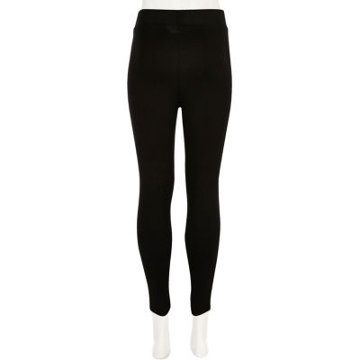 Girls black faux-suede panel leggings
